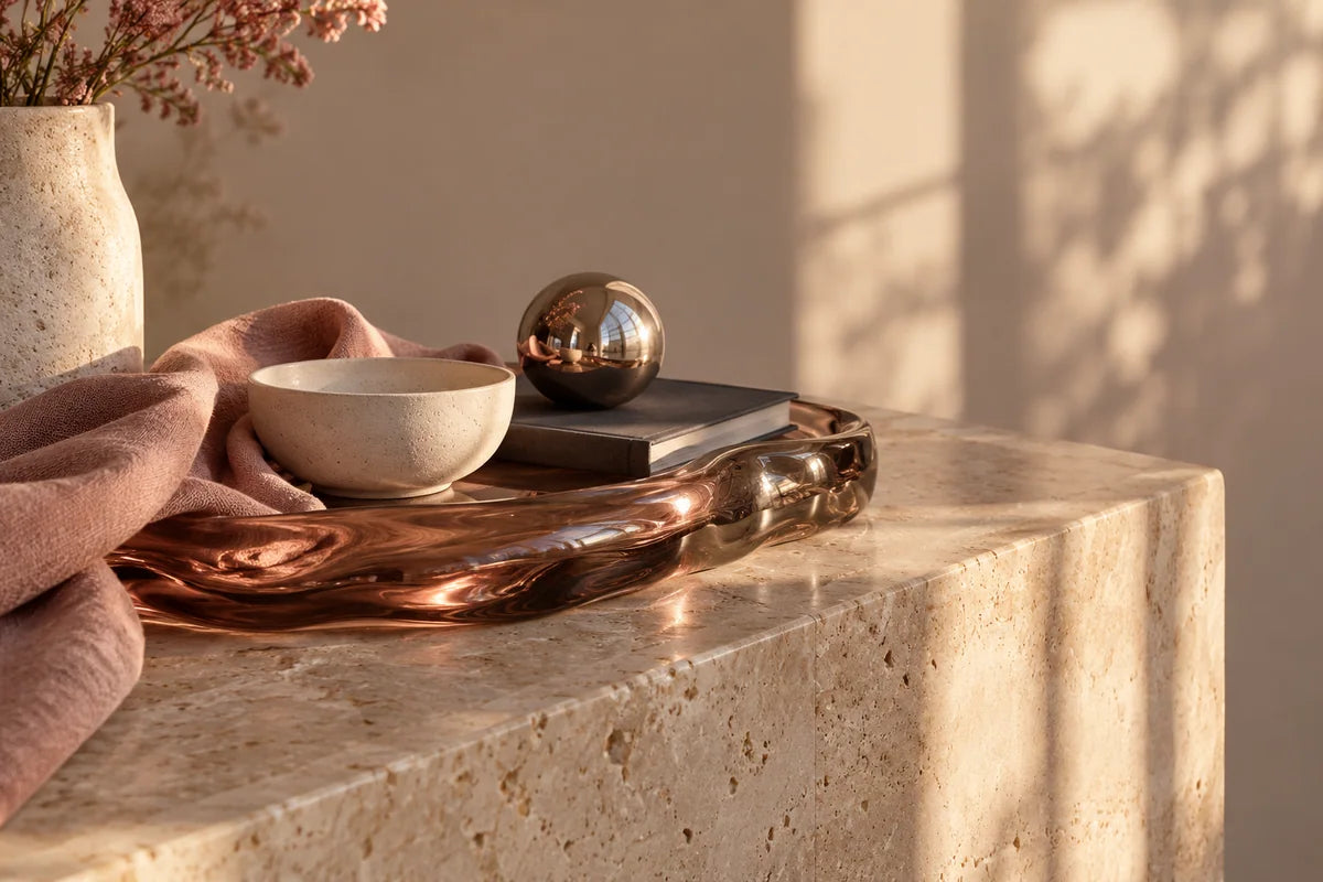 A considered arrangement of glass, ceramic and everyday accessories